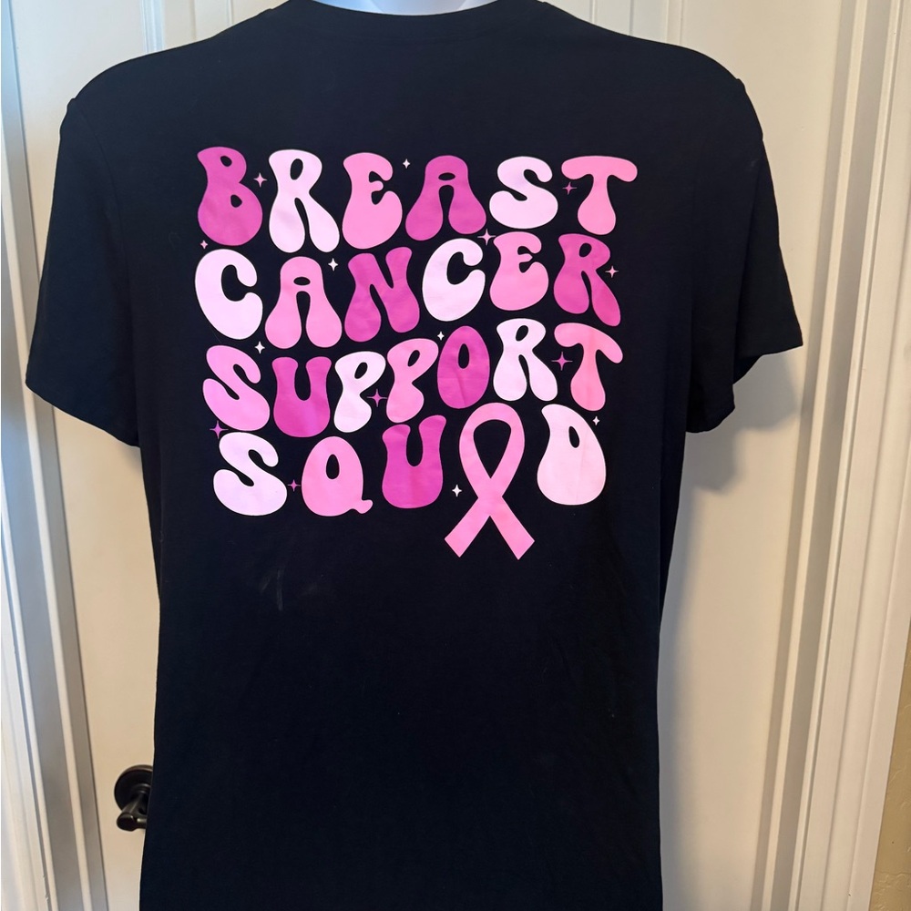 NWOT Breast Cancer Black Short Sleeve T-Shirt w/Pink Ribbon Graphic, Size XL